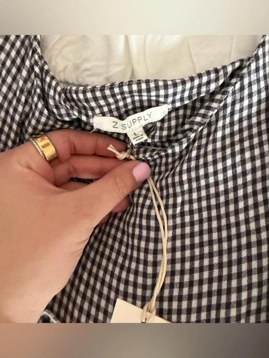 Z Supply Black & White Gingham Tiered Spaghetti-Strap Dress - Picture 3 of 4